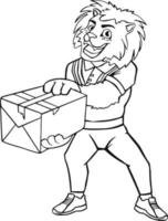 Lion delivery man emotions, symbol in cartoon style, cartoon ser vector