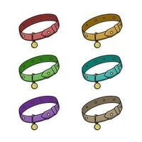 A set of colored badges, an animal collar with a golden round tag, a vector illustration in cartoon style on a white background