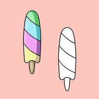 A set of images, a cool multicolored fruit popsicle on a stick, a vector illustration in cartoon style on a colored background