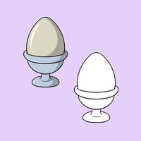 A set of images, a boiled chicken egg on a silver stand, a vector illustration in cartoon style on a colored background