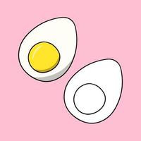 Set of images, half of a boiled chicken egg, vector illustration in cartoon style on a colored background