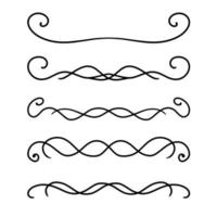 A set of double symmetrical vector dividers with curls, hand-drawn with a black line, borders for a design template