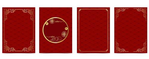 Gold red Chinese New Year card with border vector