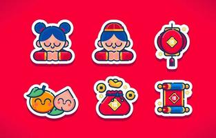Cute Chinese New Year Stickers Template vector