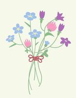 Bouquet with different wildflowers. Beautiful flowers in flat style. vector