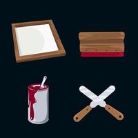 vintage screen printing tool elements. screen printing work. with isolated vector illustration