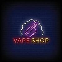 Neon Sign vape shop with brick wall background vector