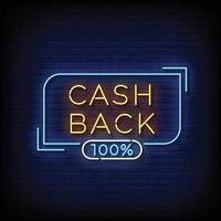 Neon Sign cash back with brick wall background vector