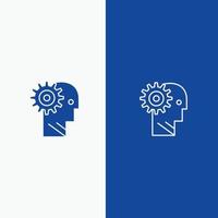 Solution Brain Gear Man Mechanism Personal Working Line and Glyph Solid icon Blue banner Line and Gl vector