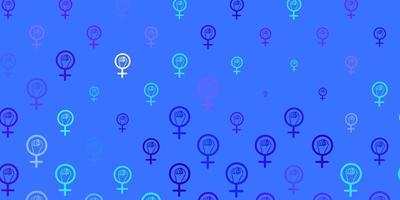 Light Pink, Blue vector pattern with feminism elements.