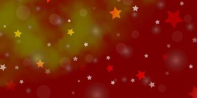 Light Red, Yellow vector background with circles, stars.