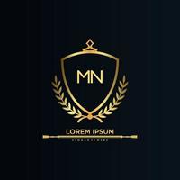 MN Letter Initial with Royal Template.elegant with crown logo vector, Creative Lettering Logo Vector Illustration.