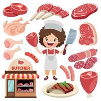 Set Of Various Butchery Elements vector