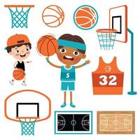 conjunto de varios elementos de baloncesto vector