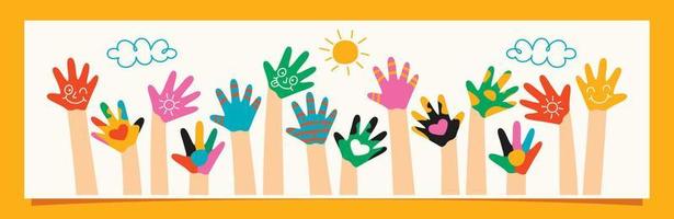 Colorful Painted Hands Of Little Children vector