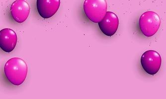 Purple balloon with confetti background. vector