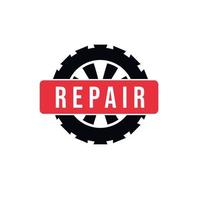 Repair badge with wheels. Vector illustration