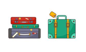 conjunto de pilas de equipaje y una maleta de dibujos animados para viajar. aislado sobre fondo blanco. ilustración vectorial vector