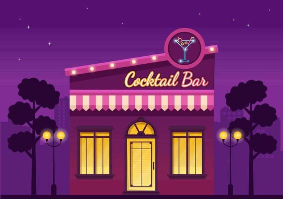 Cocktail Bar or Nightclub with Friends Hanging Out with Alcoholic Fruit Juice Drinks or Cocktails on Flat Hand Drawn Cartoon Template Illustration