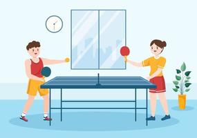 People Playing Table Tennis Sports with Racket and Ball of Ping Pong Game Match in Flat Cartoon Hand Drawn Templates Illustration vector