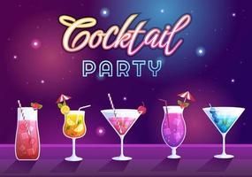 Cocktail Bar or Nightclub with Friends Hanging Out with Alcoholic Fruit Juice Drinks or Cocktails on Flat Hand Drawn Cartoon Template Illustration vector