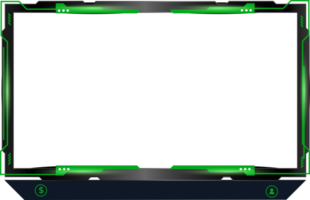 design de sobreposição de transmissão ao vivo verde em um fundo transparente e botões coloridos. decoração de sobreposição de transmissão ao vivo para jogadores online. sobreposição de jogos futuristas png para painéis de tela online.