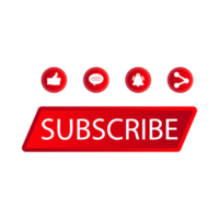 Stylish subscribe button collection PNG design. Red color subscribe button collection on a transparent background. Social media button image with like, share, and comment sections.