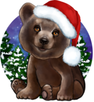 A bear cub in a Santa Claus hat. Hand-colored watercolor drawing. For vintage scrapbooking and illustrations. Christmas Bear. png