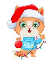 Cute kitten in warm clothes. Funny cat vector
