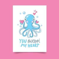 Vector Love card with cute octopus