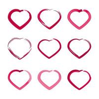 the red outline flat hearts set vector