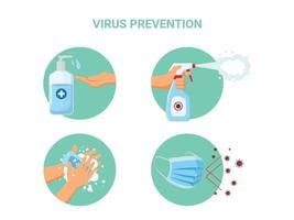 conjunto de ilustraciones vectoriales de prevención de virus aisladas en un fondo blanco. infografía de salud. vector