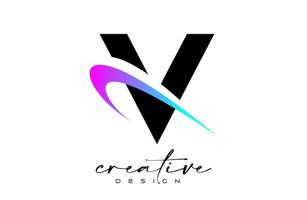 V Letter Logo Design with Creative Purple Blue Swoosh. Letter v Initial icon with curved shape vector