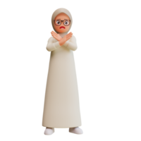 junge muslimische frau überkreuzt die hände keine geste 3d-cartoon-illustration png