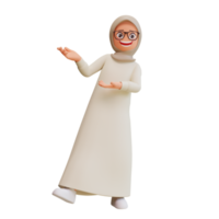 Young muslim woman smiling posing happy 3d cartoon illustration png