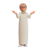 junge muslimische frau, die negative gefühle ausdrückt, verärgerte 3d-cartoon-illustration png