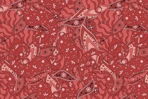 Seamless pattern based on an ornament with a Paisley bandana print, in red and pink vector