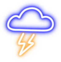 nube de trueno en luz de neón para elemento de diseño. fondo aislado de luz de neón de bombilla naranja y azul png