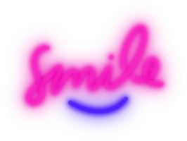 sourire texte en néon pour l'élément de conception. fond isolé de néon ampoule rose et bleu png
