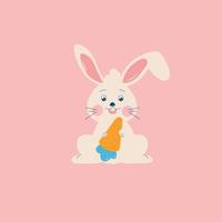 conejo de dibujos animados blanco solo con una zanahoria vector