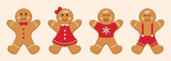 Set of gingerbread man and woman sweet cookies. Holiday winter Christmas symbols. vector