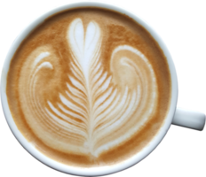 Top view of a mug of latte art coffee on timber background. png