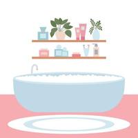 Flat style bathroom interior with home decor and house plants. Vector bathroom interior illustration