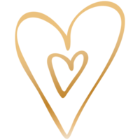 corazón dibujado a mano de garabato dorado simple. elemento de diseño aislado para el día de San Valentín, boda, romance png