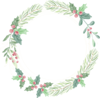 minimal Christmas watercolor leaf wreath frame png