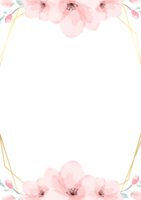 körsbär blomma vattenfärg med gyllene ram för bröllop inbjudan kort png