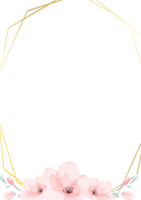 aquarelle de fleur de cerisier avec cadre doré pour carte d'invitation de mariage png