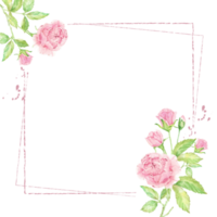 aquarell schöner rosa englischer rosenblumenstrauß mit rahmenfahne oder logoquadrat png