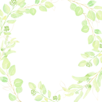 folha de eucalipto semeada desenhada à mão em aquarela com fundo de banner quadrado de moldura de glitter dourado png