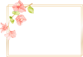 ramo de flores de buganvilla rosa acuarela con marco de corona dorada con espacio de copia png